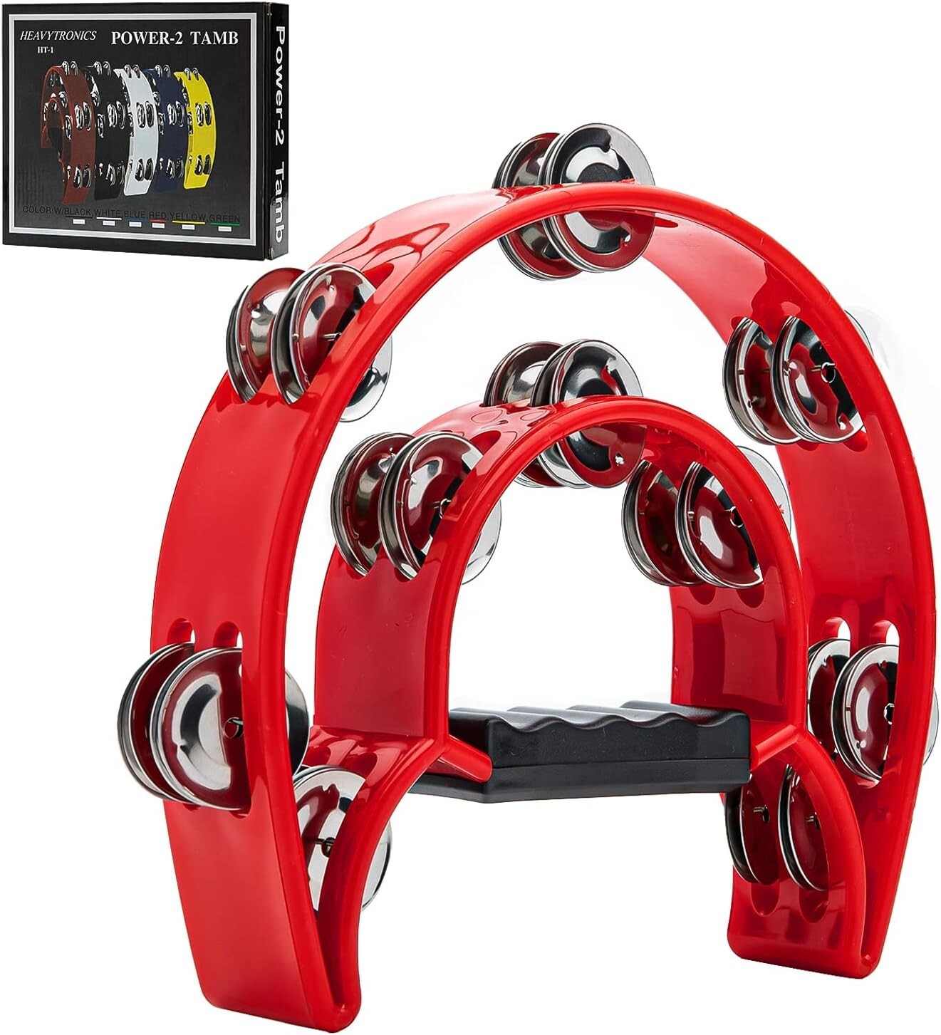 Double Row Metal Tambourine - Red