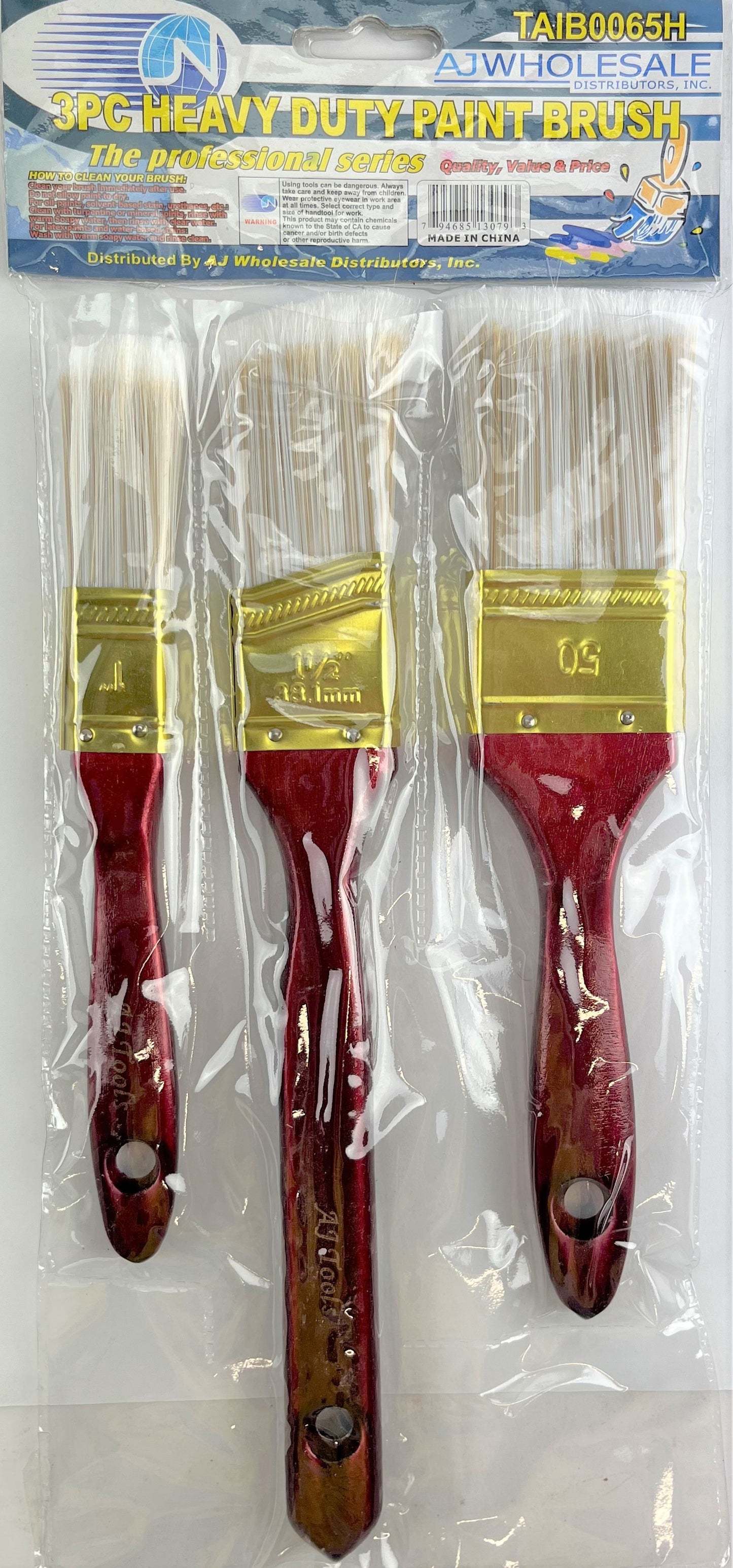 3 Piece Heavy Duty Paint Brush Set - AJ Tools Professional Series 2",1.5" & 1"