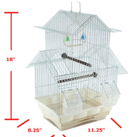 White 18-inch Medium Parakeet Wire Bird Cage for Budgie Parakeets Finches Canaries Lovebirds Small Quaker Parrots Cockatiels Green Cheek Conure perfect Bird Travel Cage and Hanging Bird House