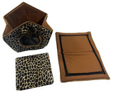 Cozy Pet Cottage, Foldable Pet House with Animal Print, Pet Bed 15" x 13" x 12"