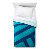 Pillowfort Geo Line Full/Queen Water Colors Blue & Teal Quilt 100% Cotton