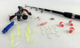 33 piece Set Fishing Kit Telescoping Rod Spinning Reel Hooks Sinkers Lure Bobber