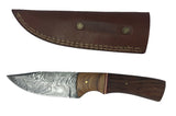 Damascus Steel Skinning Knife Handmade Leather Sheath Rosewood/Burl Wood Handle