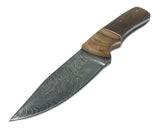 Damascus Steel Skinning Knife Handmade Leather Sheath Rosewood/Burl Wood Handle