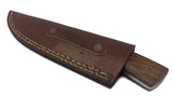 Damascus Steel Skinning Knife Handmade Leather Sheath Rosewood/Burl Wood Handle