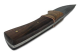Damascus Steel Skinning Knife Handmade Leather Sheath Rosewood/Burl Wood Handle