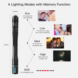 WUBEN E19 Black LED Flashlight 200 Lumen Pocket Size Mini Waterproof AAA 4 Modes