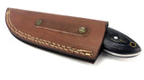 Damascus Steel Skinning Knife Handmade Leather Sheath Black Man-made Handle