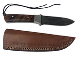 Damascus Steel Skinning Knife Handmade Leather Sheath Rosewood Handle w/ Steel