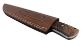 Damascus Steel Skinning Knife Handmade Leather Sheath Rosewood Handle w/ Steel