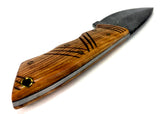 Damascus Steel Skinning Knife Handmade Leather Sheath Burl Wood Handle Filed