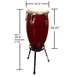11" inch Conga Hand Drum Musical Percussion Instruments with Red Wine Gloss Finish and Drummer Stand and Rawhide Tumbadora Head