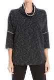 <p>Max Studio Women's Large Black and White Cowl Neck 3/4 Sleeve Double Knit Top</p>