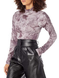 KENDALL + KYLIE Women's Mock Neck Ruched Sleeve Bodysuit, Dusty Plum- Small