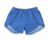 DKNY Girls Shorts 2 Pack - Chambray Moss Purple Stripes & Denim - Size 6X - New