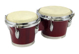 BONGOS 7" + 8" inch DARK RED WOOD DUAL DRUMS SET - WORLD LATIN Percussion - NEW