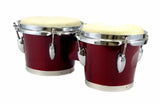BONGOS 7" + 8" inch DARK RED WOOD DUAL DRUMS SET - WORLD LATIN Percussion - NEW