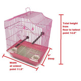 Pink 14-inch Small Parakeet Wire Bird Cage for Budgie Parakeets Finches Canaries Lovebirds Small Quaker Parrots Cockatiels Green Cheek Conure perfect Bird Travel Cage and Hanging Bird House