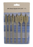 6 PC SPADE BIT SET 1/4" Shank WOOD BORING DRILL BITS 3/8 1/2 5/8 3/4 7/8 1" NEW