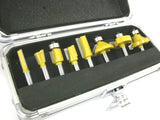 1/4" ROUTER BIT SET - 8 CARBIDE BITS KIT Quarter Inch Shank ALUMINUM CASE - New