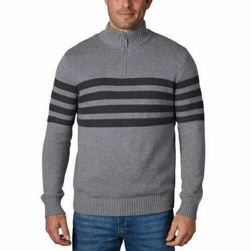 Tahari Men's Long Sleeve Sweater Quarter Zip Pullover, Color: Grey, Size: 2XL
