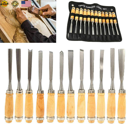 12-Piece Chisel Set Professional Wood Carving Sculpting Whittling Chisels & Case