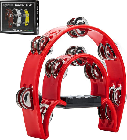 Double Row Metal Tambourine - Red
