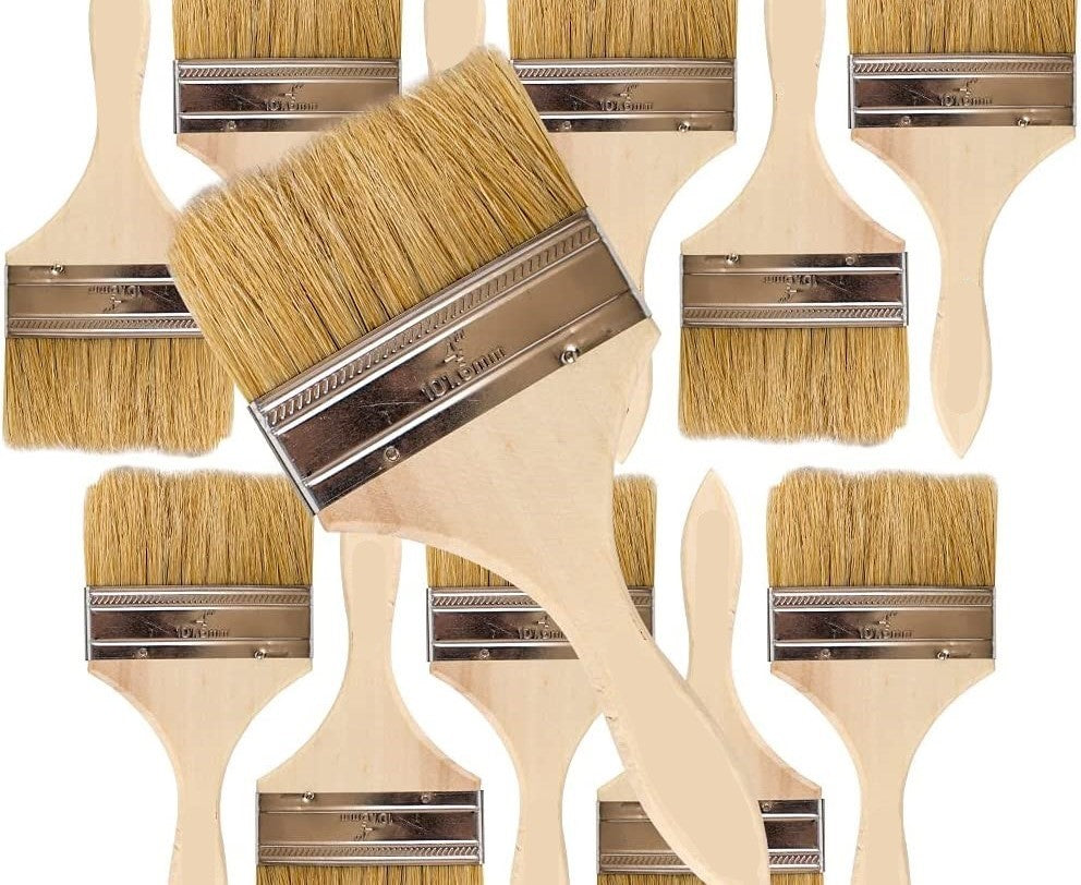 12 Pack of 4" Paint Brushes for Paint, Stains, Varnishes, Glues, Touch-up and Gesso