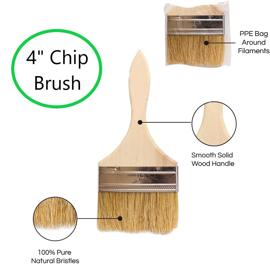 12 Pack of 4" Paint Brushes for Paint, Stains, Varnishes, Glues, Touch-up and Gesso