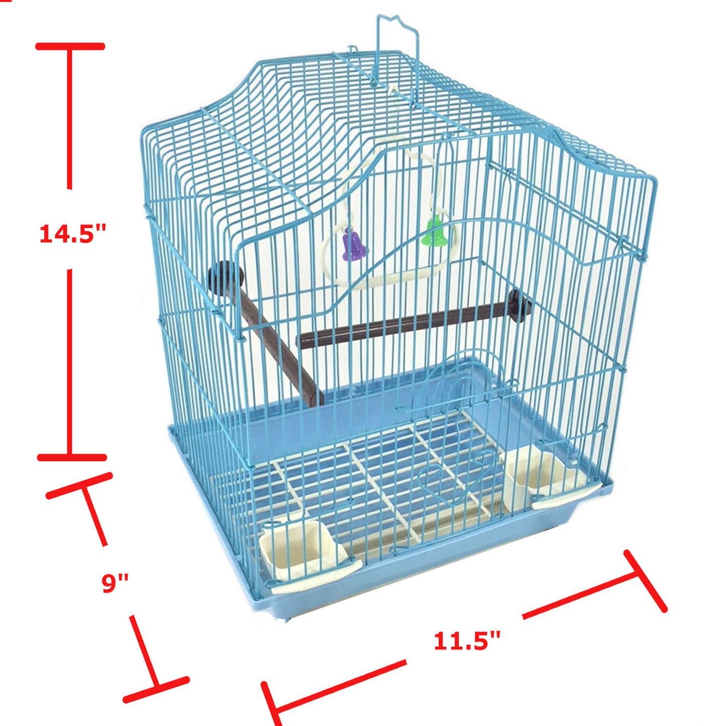 Blue 14-inch Small Parakeet Wire Bird Cage for Budgie Parakeets Finches Canaries Lovebirds Small Quaker Parrots Cockatiels Green Cheek Conure perfect Bird Travel Cage and Hanging Bird House