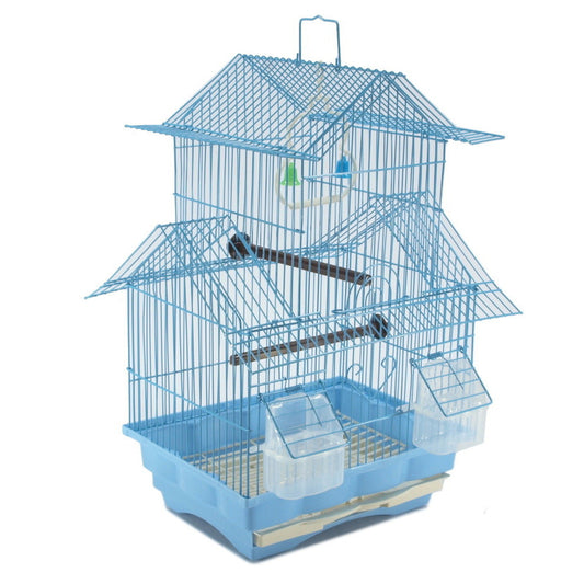 Blue 18-inch Medium Parakeet Wire Bird Cage for Budgie Parakeets Finches Canaries Lovebirds Small Quaker Parrots Cockatiels Green Cheek Conure perfect Bird Travel Cage and Hanging Bird House