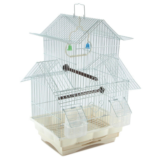 White 18-inch Medium Parakeet Wire Bird Cage for Budgie Parakeets Finches Canaries Lovebirds Small Quaker Parrots Cockatiels Green Cheek Conure perfect Bird Travel Cage and Hanging Bird House