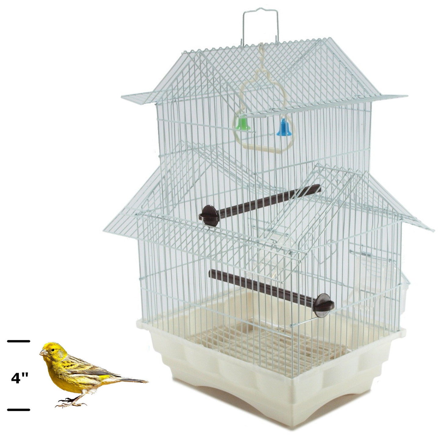 White 18-inch Medium Parakeet Wire Bird Cage for Budgie Parakeets Finches Canaries Lovebirds Small Quaker Parrots Cockatiels Green Cheek Conure perfect Bird Travel Cage and Hanging Bird House