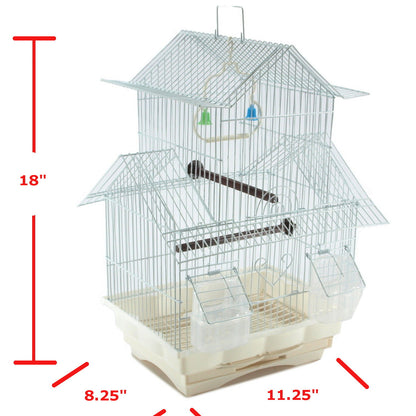 White 18-inch Medium Parakeet Wire Bird Cage for Budgie Parakeets Finches Canaries Lovebirds Small Quaker Parrots Cockatiels Green Cheek Conure perfect Bird Travel Cage and Hanging Bird House