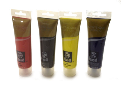 ACRYLIC PAINTS SET 4 x 120ml Tubes Red Blue Black Yellow Canvas Crafts Painting