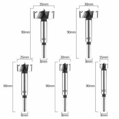 5 Piece Drill Bit Set FORSTNER BITS 15-35mm Heavy Duty Circular Carbide Edges