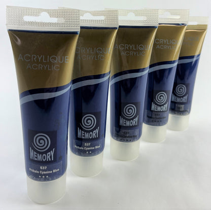 Set of 5 Blue Acrylic Paint Tubes 120mls Each Professional Artist Paint Set