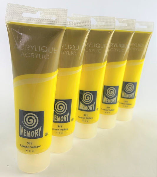 Set of 5 Yellow Acrylic Paint Tubes 120mls Professional Artist Paint Set, Lemon