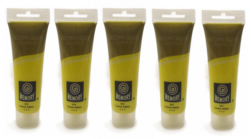 Set of 5 Yellow Acrylic Paint Tubes 120mls Professional Artist Paint Set, Lemon