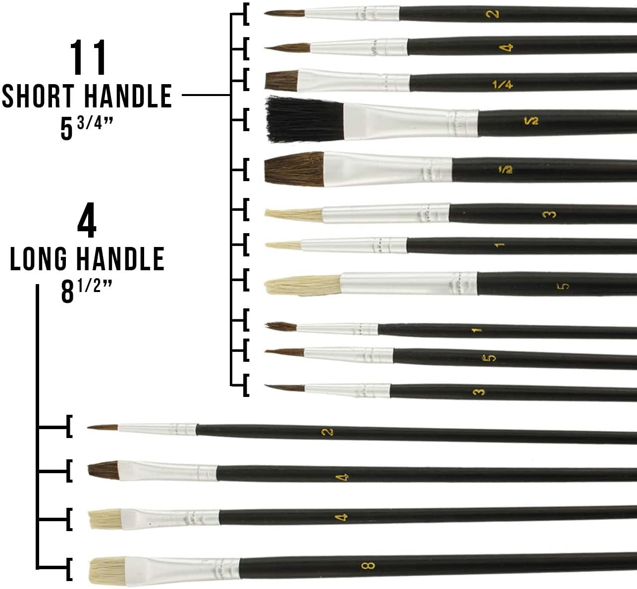 15pc Artist Paint Brush Set, all Purpose Oil, Watercolor, and Acrylic Paints