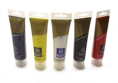 ACRYLIC PAINTS SET 5 x 120ml Tubes White Red Blue Black Yellow Canvas Crafts