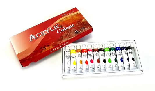 12 Color Acrylic Rainbow Pigments Artist Paint Set - Twelve 12ml Tubes