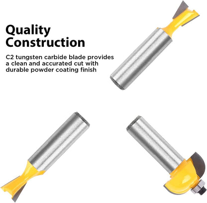 12pc Router Bit Set Tungsten Carbide Tip TCT With 1/2 Shank Cutter and Aluminum Case