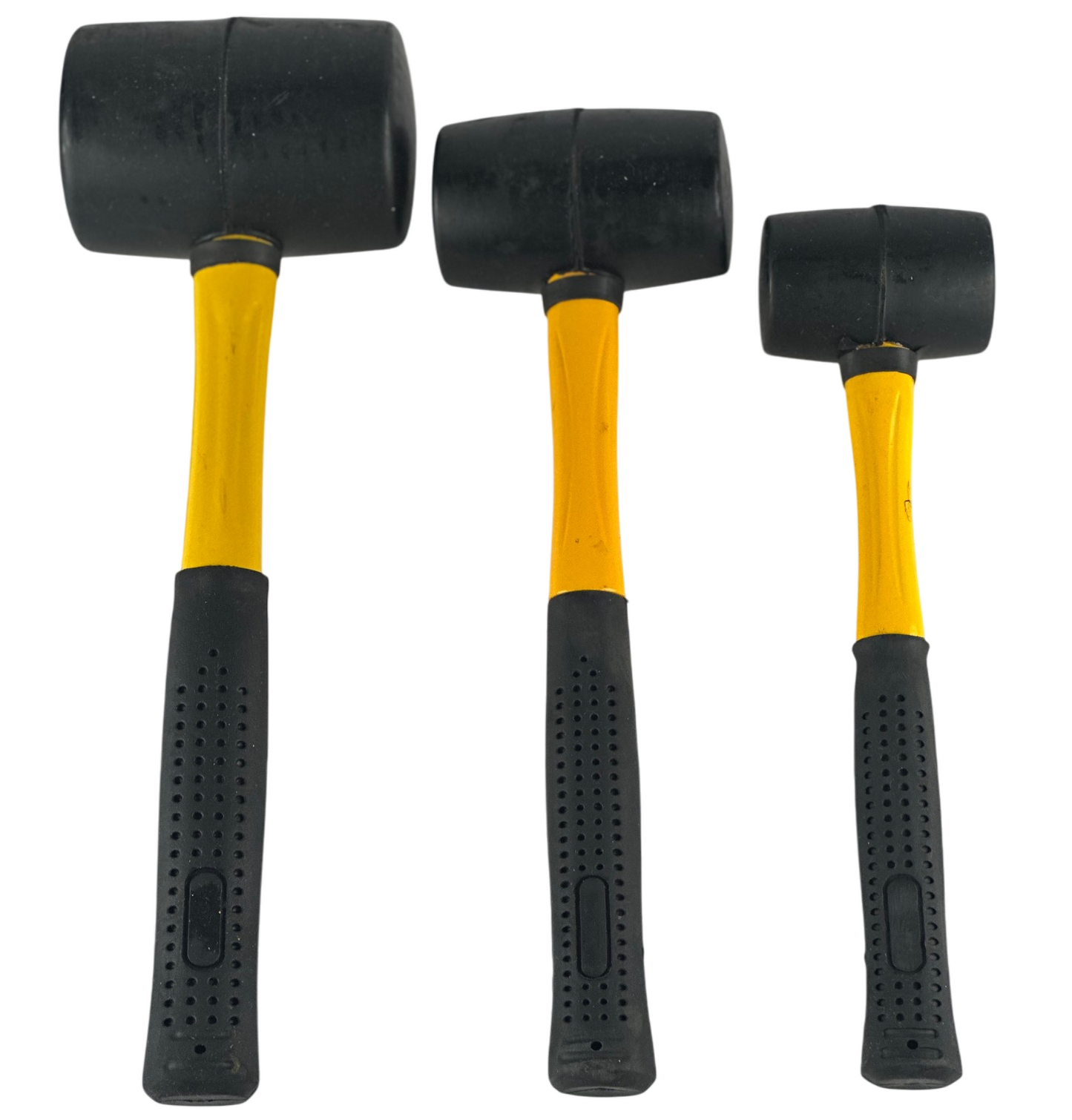 3-Piece Rubber Mallet Set Fiberglass Handle 8 oz, 16 oz, 32 oz Durable Double-Faced Heads