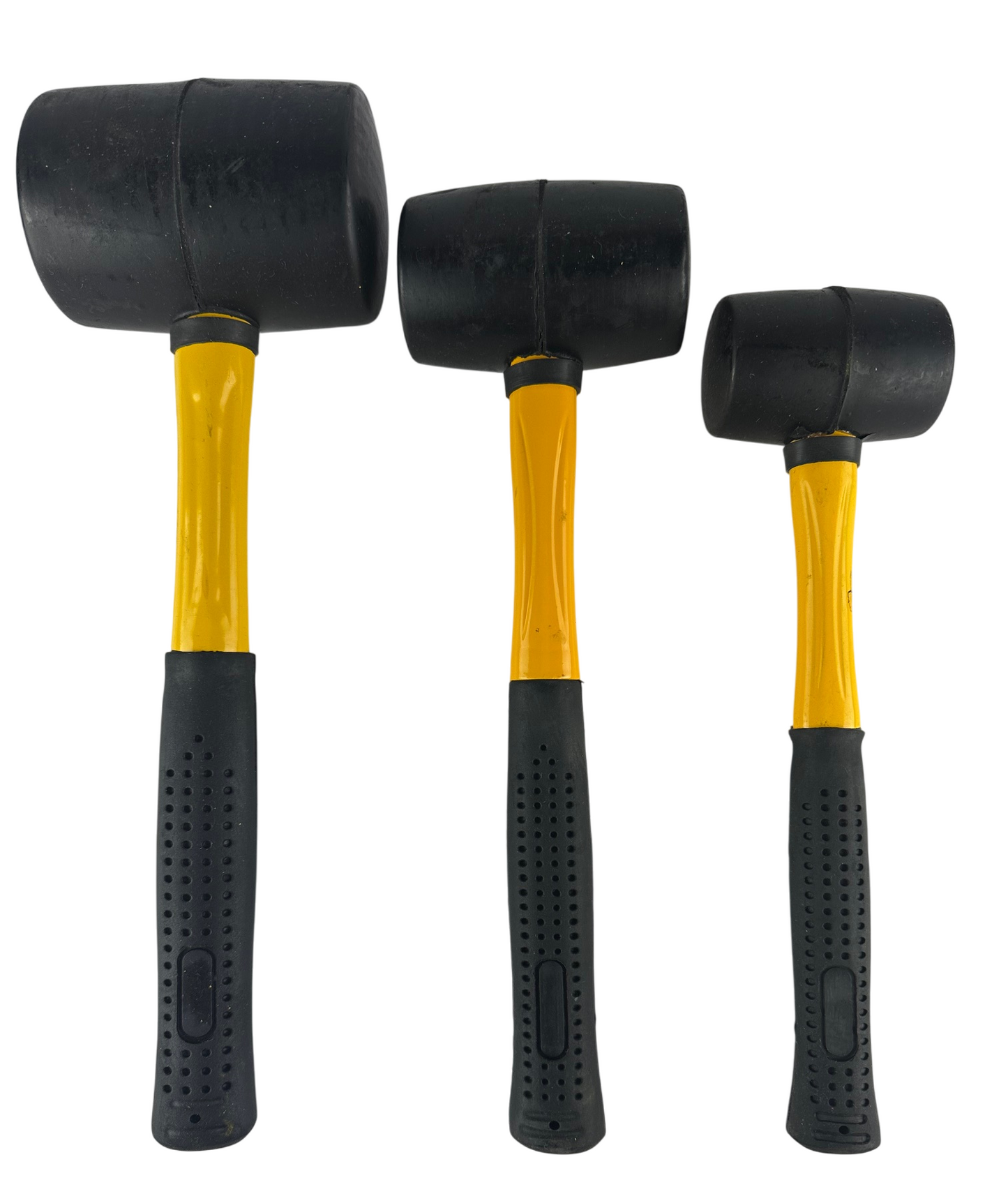 3-Piece Rubber Mallet Set Fiberglass Handle 8 oz, 16 oz, 32 oz Durable Double-Faced Heads
