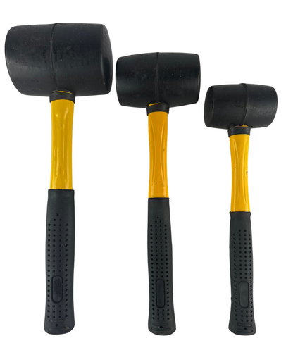 3-Piece Rubber Mallet Set Fiberglass Handle 8 oz, 16 oz, 32 oz Durable Double-Faced Heads