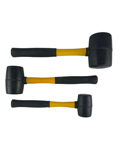 3-Piece Rubber Mallet Set Fiberglass Handle 8 oz, 16 oz, 32 oz Durable Double-Faced Heads