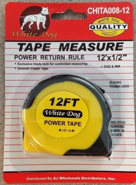 12ft by 1/2" Retractable Tape Measure, Thumb Lock & Belt Clip, Stud Marks 16"