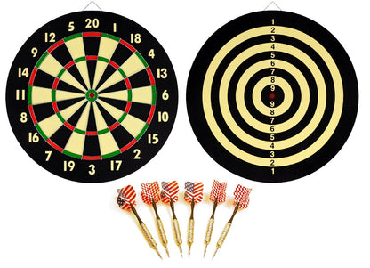Dartboard Set - Double Sided 16.5" DART BOARD + 6 Brass Tipped DARTS 