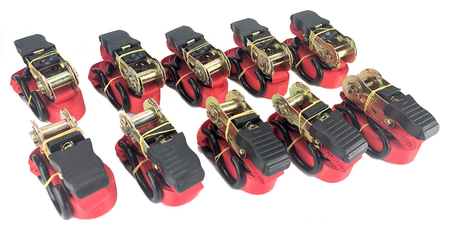 Ratchet Strap 1"x10' Rubber Coated S Hook Ratcheting Handle Quick Release Button